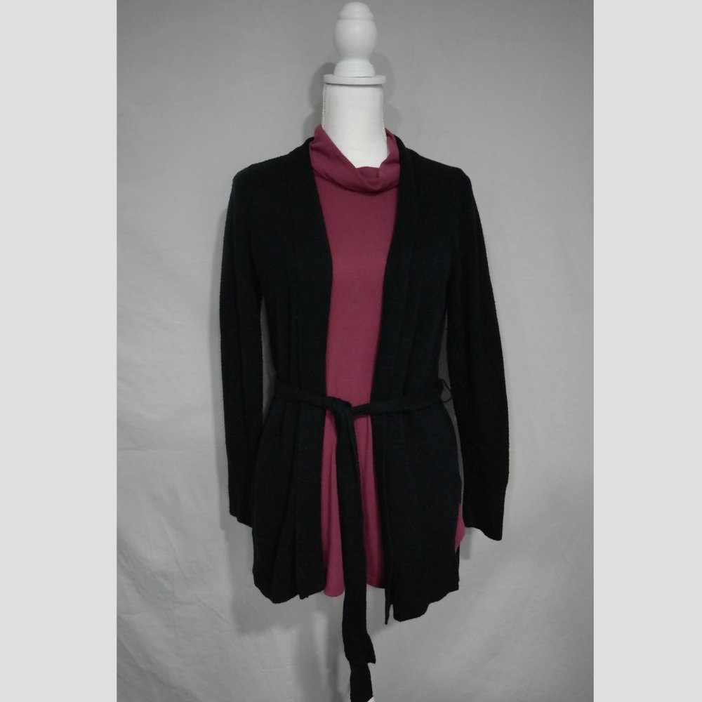Loft Black Cardigan Open Front with Waist Tie string